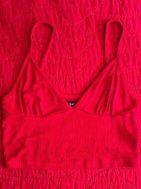 Fashion Nova Red Ribbed Bandeau Bralette with Spaghetti Straps